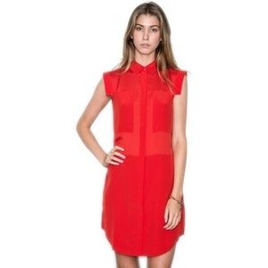 T by Alexander Wang Red Women's Cayenne Silk & Mesh Combo Shirtdress Size XS
